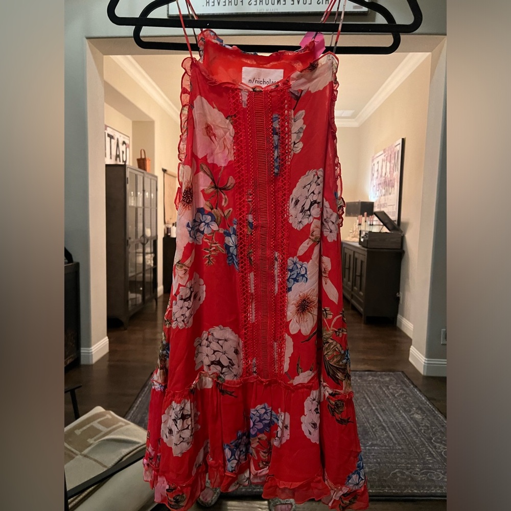 N /Nicholas x revolve red floral silk mini dress size 10